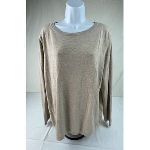 TEEBERRY & WEAVE WOMENS XL BEIGE SWISS DOT KNIT SWEATER HI LOW HEM PULLOVER